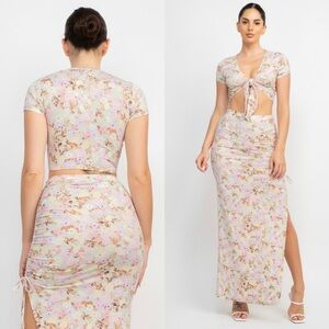 Sage Floral Crop Top and Skirt Set